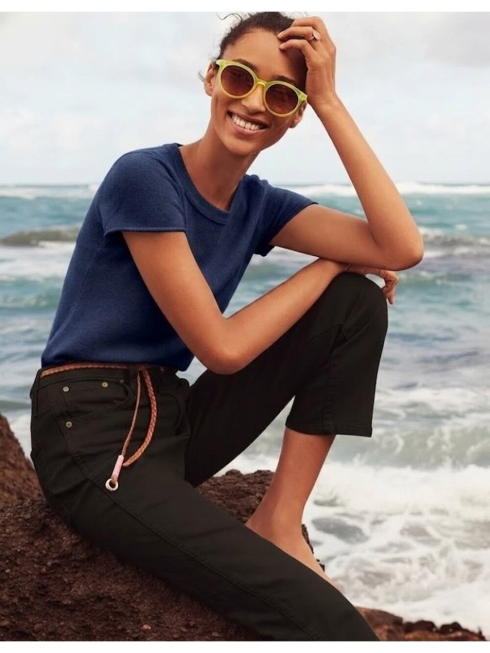 NWT J.Crew Short-sleeve Cashmere T-shirt in Navy Blue Knit Sweater M